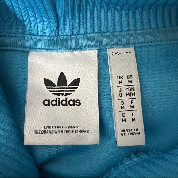 Adidas Hoodie Sweatshirt Mens Size M Blue Adicolor Trefoil Plisse Loose Fit - Picture 9 of 14
